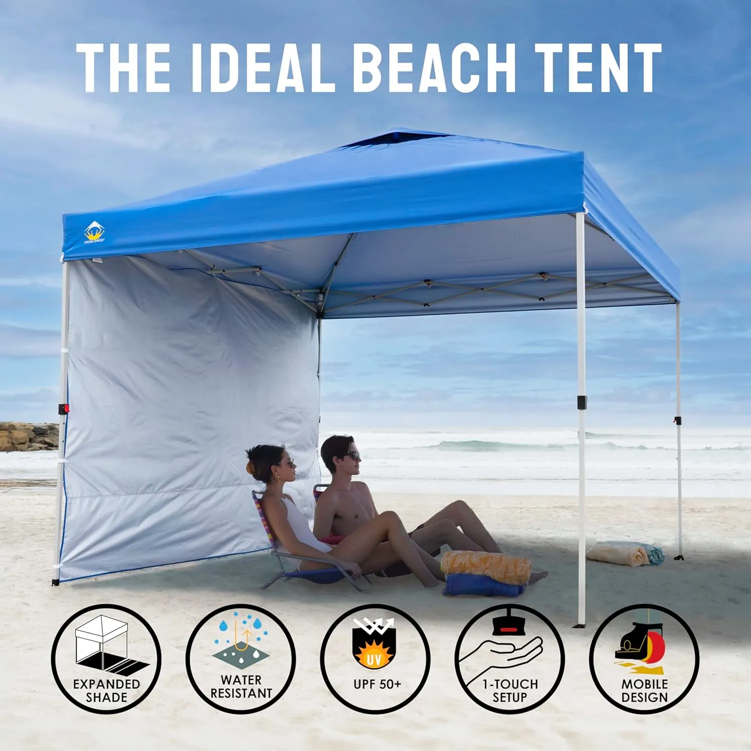 10ft X 10ft  Pop Up Canopy Tent with 1 Side Wall - Blue