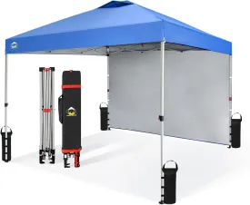 10ft X 10ft  Pop Up Canopy Tent with 1 Side Wall - Blue