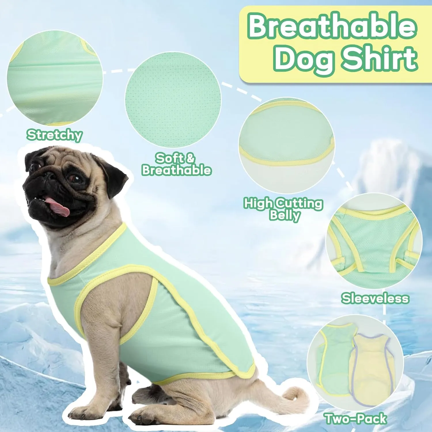 2 Pack Dog Shirts for Large Dogs, Pet Cooling Vest Sun Shirt, Soft Breathable Sun Protection Puppy T-Shirts, Lightweight Summer Clothes, Sleeveless Tank Top Outfit for Dogs, Yellow&Green 3XL