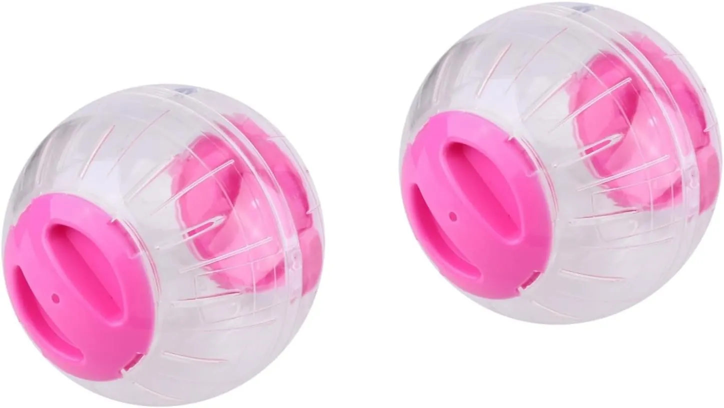 2 Pieces Hamster Exercise Ball, 5.7 Inch Hamster Running Ball Transparent Plastic Hamster Ball Wheel for Dwarf Hamsters Small Pets to Reduce Boredom and Increase Activity (Pink)