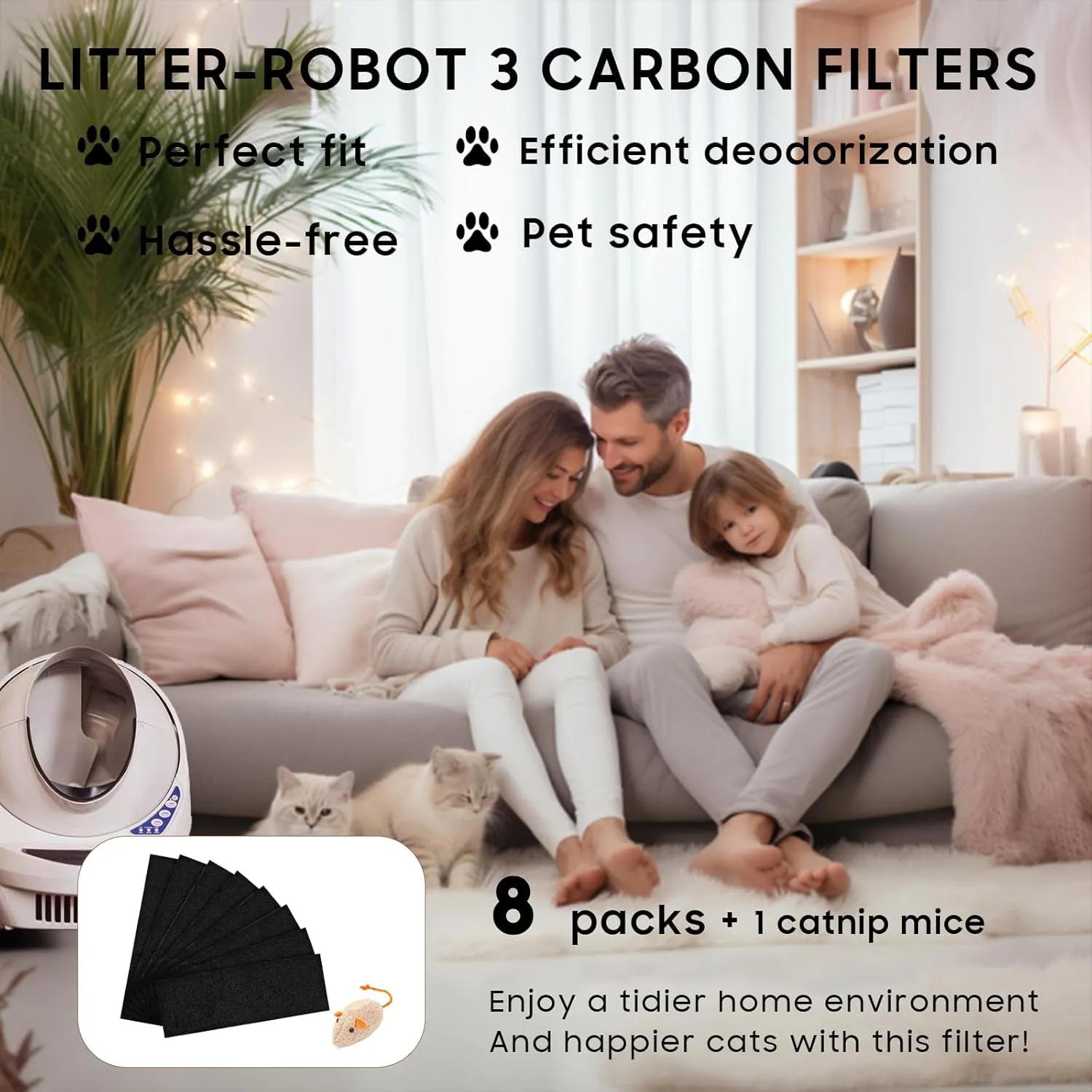 2 x Thickened Durable 8 Pack Carbon Filters Compatible with Automatic Litter Box Robot 3, OEM Thick Replacement Filter to Absorb Odors Control Damp from Cat Keep Home Fresh