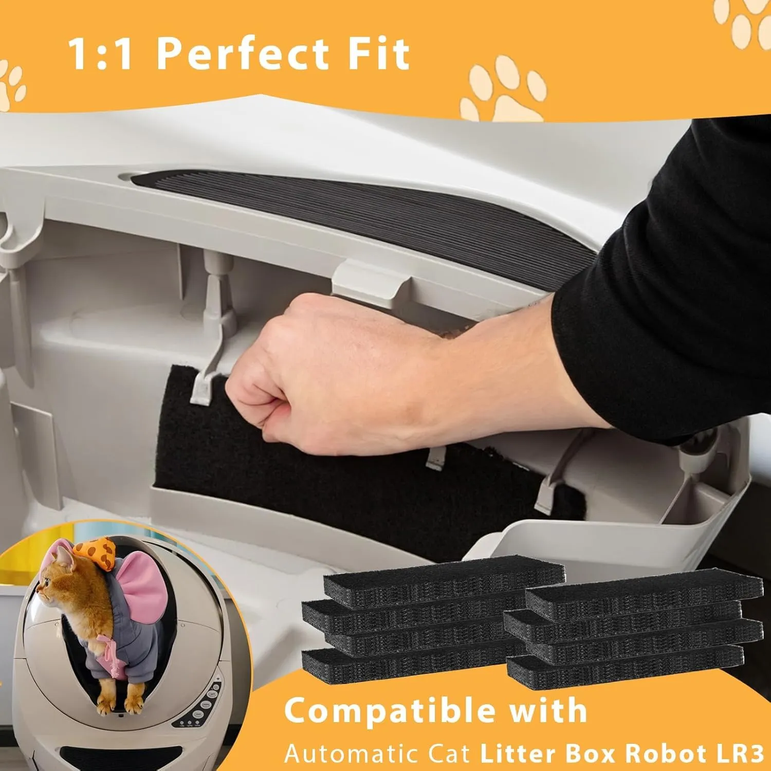 2 x Thickened Durable 8 Pack Carbon Filters Compatible with Automatic Litter Box Robot 3, OEM Thick Replacement Filter to Absorb Odors Control Damp from Cat Keep Home Fresh