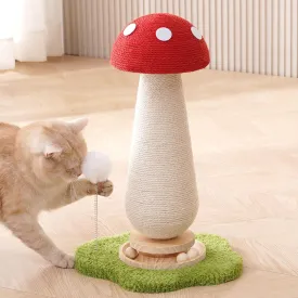 21.5 H Cat Scratching Post with Catnip,Cute Mushroom Cat Scratcher Post with Durable Natural Wooden Turntable Toy,Mushroom Shape Design Cat Toy Cat Tree Sisal Scratcher for Indoor Cats (Cloud Base)