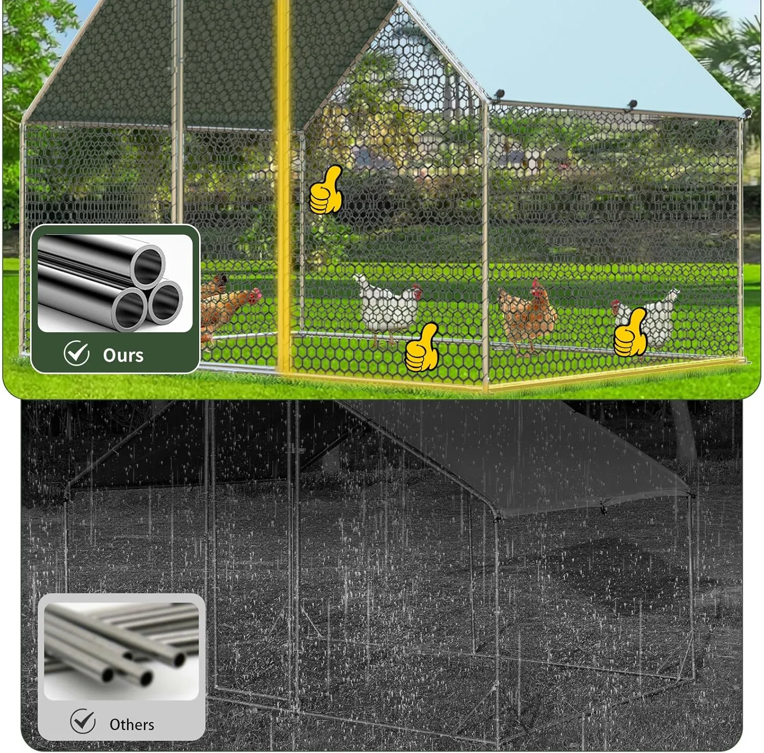 4ever2buy Chicken Runs for Yard with Cover, Large Metal Chicken Run Walk in Metal, Outside Dog Kennel with Roof, Flat Roofed Outdoor Kennel for Cats(9.2Lx12.47Wx6.4H)