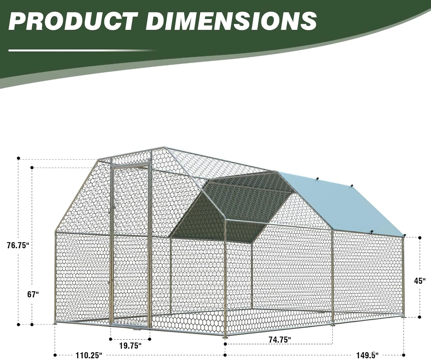 4ever2buy Chicken Runs for Yard with Cover, Large Metal Chicken Run Walk in Metal, Outside Dog Kennel with Roof, Flat Roofed Outdoor Kennel for Cats(9.2Lx12.47Wx6.4H)