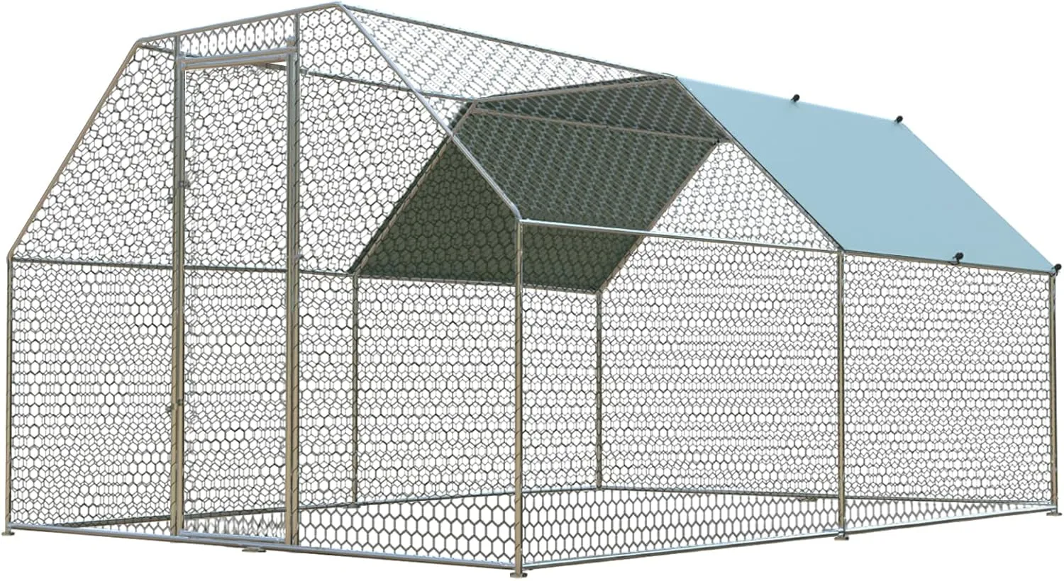 4ever2buy Chicken Runs for Yard with Cover, Large Metal Chicken Run Walk in Metal, Outside Dog Kennel with Roof, Flat Roofed Outdoor Kennel for Cats(9.2Lx12.47Wx6.4H)