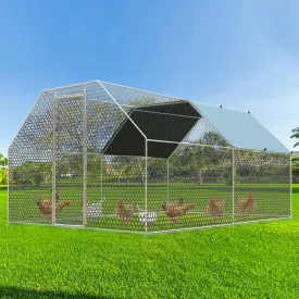 4ever2buy Chicken Runs for Yard with Cover, Large Metal Chicken Run Walk in Metal, Outside Dog Kennel with Roof, Flat Roofed Outdoor Kennel for Cats(9.2Lx12.47Wx6.4H)