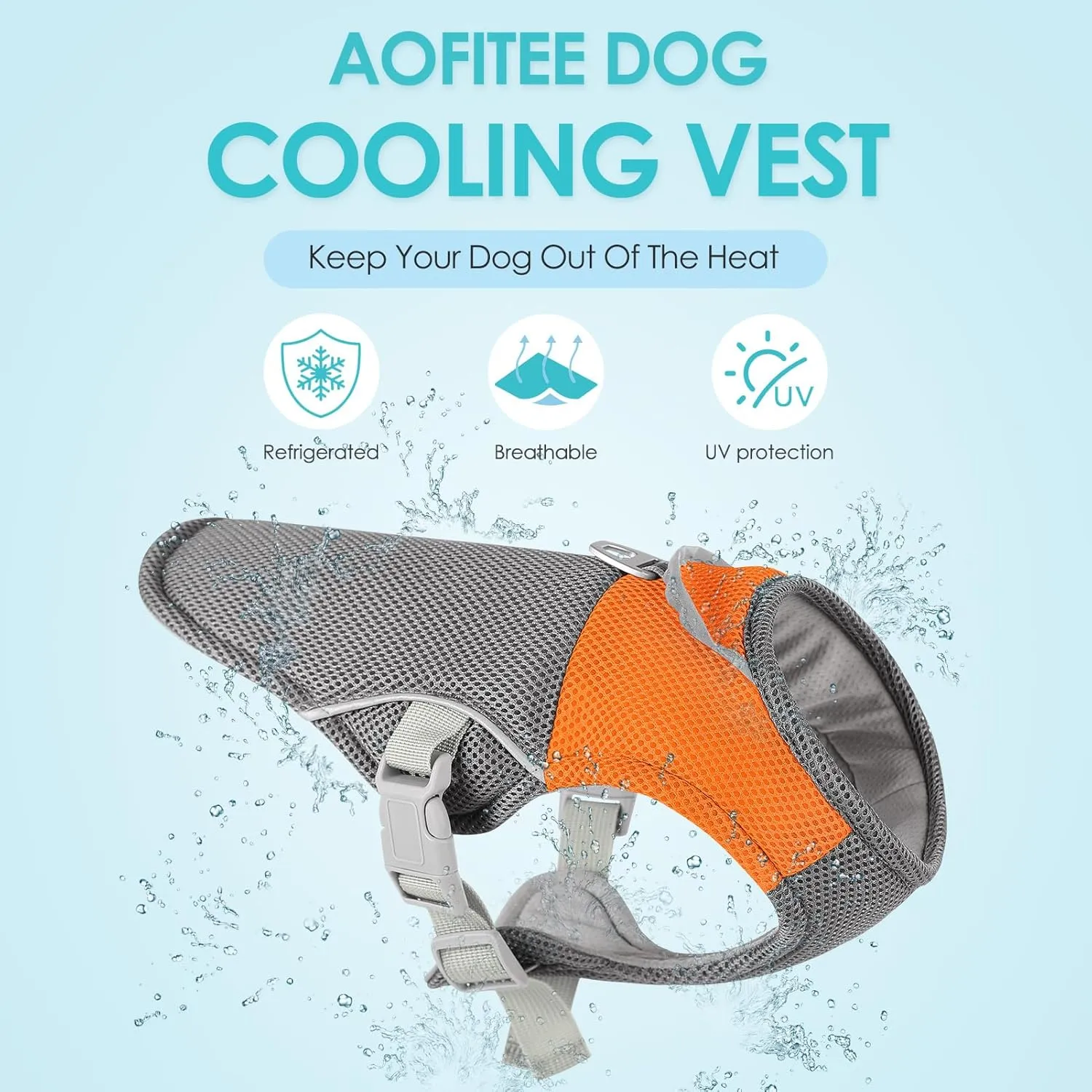 AOFITEE Dog Cooling Vest Large, Cooling Jacket for Dogs, Breathable Cooler Dog Shirt with Harness D-Ring, Lightweight Dogs Cooler Jackets Pet Ice Vest for Summer Hot Weather, Orange XL