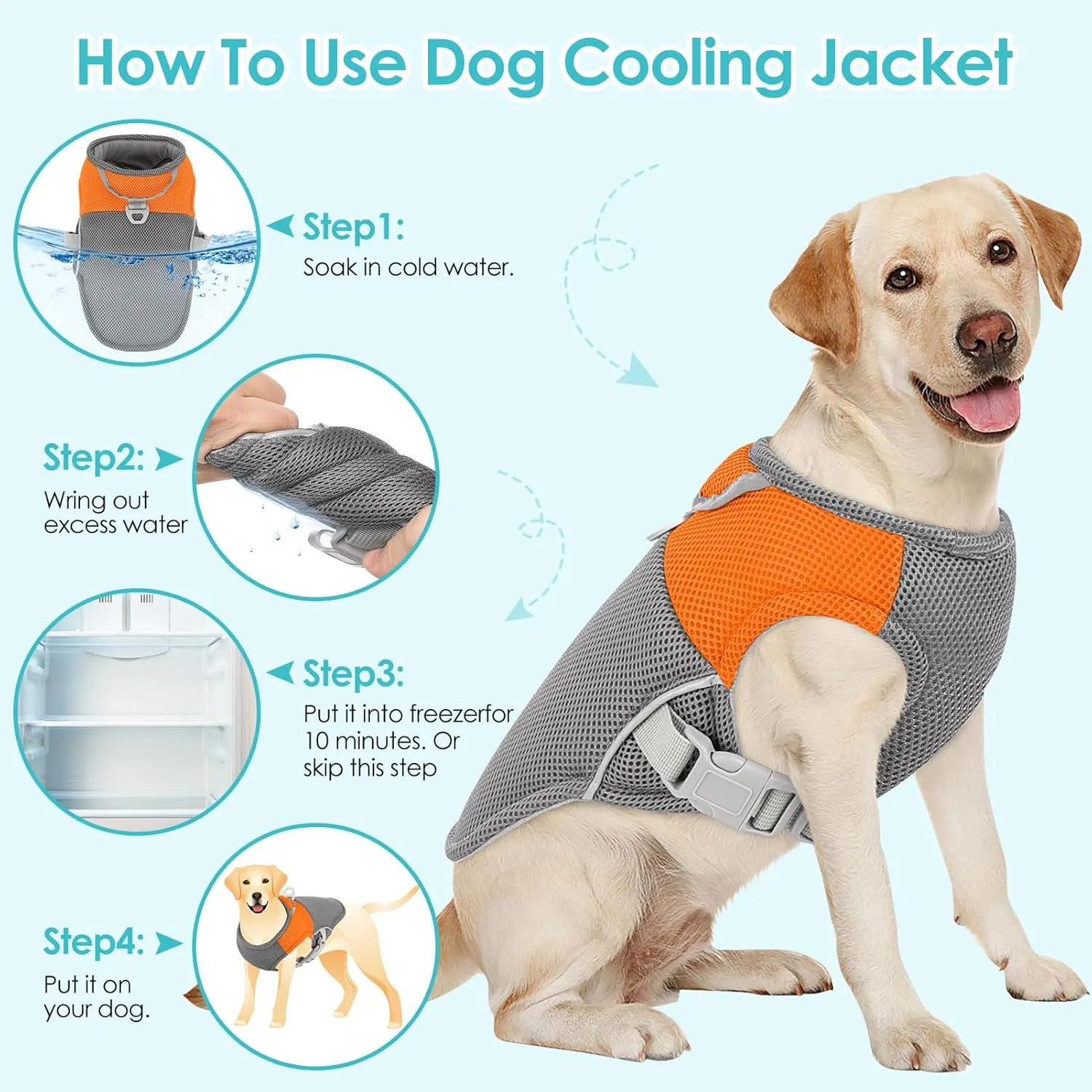 AOFITEE Dog Cooling Vest Large, Cooling Jacket for Dogs, Breathable Cooler Dog Shirt with Harness D-Ring, Lightweight Dogs Cooler Jackets Pet Ice Vest for Summer Hot Weather, Orange XL