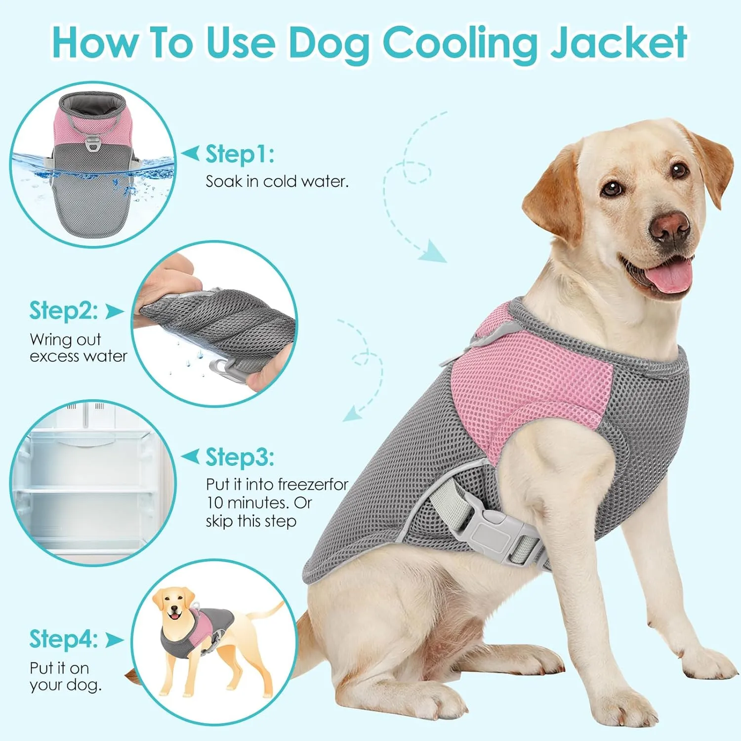 AOFITEE Dog Cooling Vest Large, Cooling Jacket for Dogs, Breathable Cooler Dog Shirt with Harness D-Ring, Lightweight Dogs Cooler Jackets Pet Ice Vest for Summer Hot Weather, Pink XL