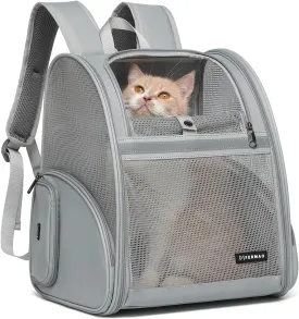 Cat Backpack Carrier, Mesh Small Cat Carrier Backpack Airline Approved Pet Carriers for Medium Small Dog Puppy Kitten Bunny up to 15lbs Pet Bag for Travel Walking Hiking Outdoor (Gray)