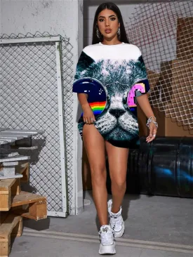 Cat T-shirt Women Animal Tshirt Printed Rainbow T-shirts 3d Harajuku Summer