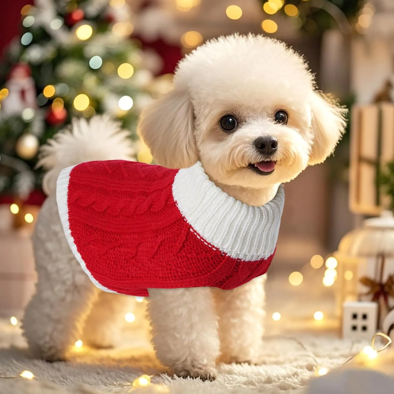 choyaxo Dog Sweater for Small Pet Dogs Cat Breathable Knitted Warm Cat Outfit for Christmas Valentine's Day Warm Apparel for Winter (Red, Small)