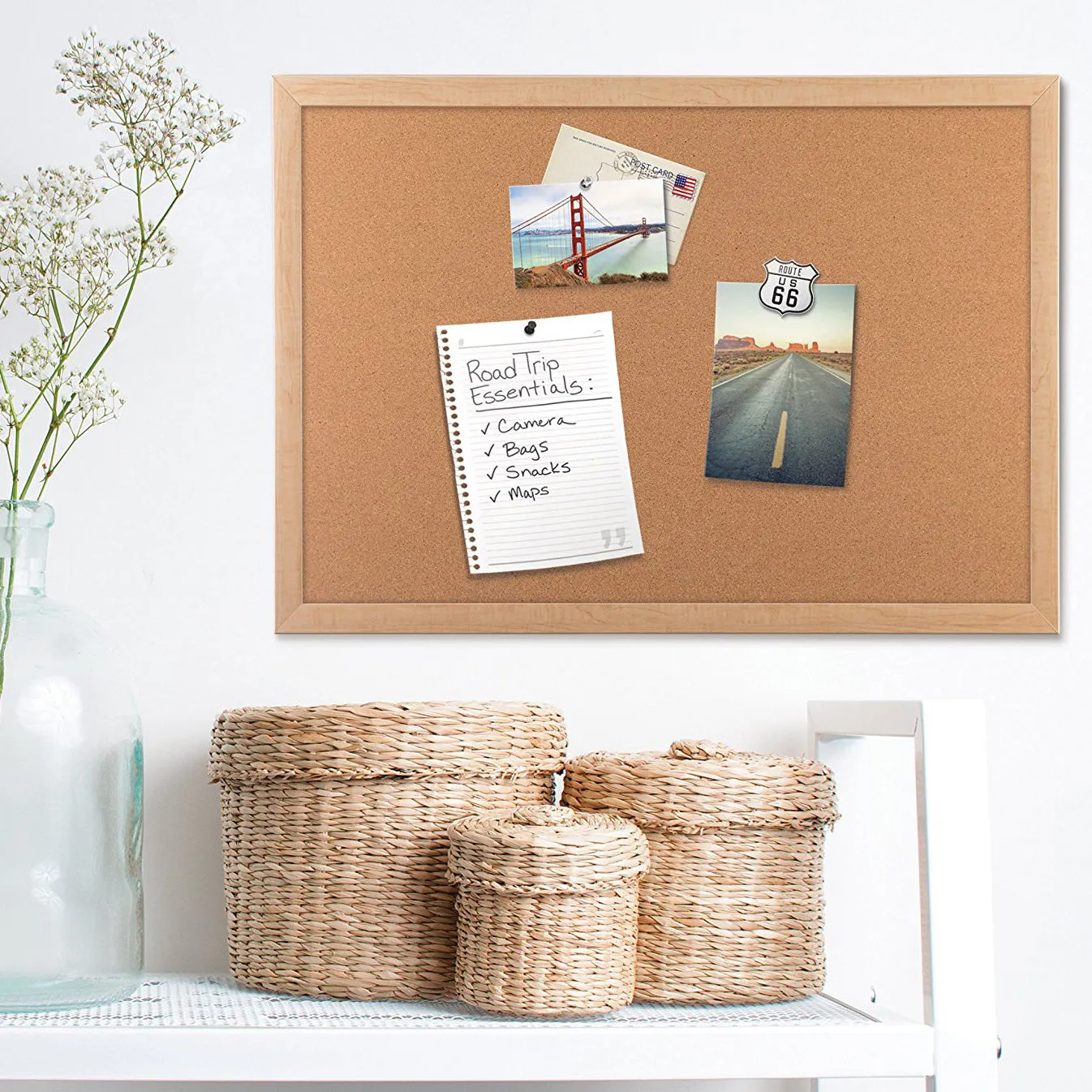 Cork Board Pins Corkboard Pinboard Notice Large Memo Photos Wooden Frame Wall