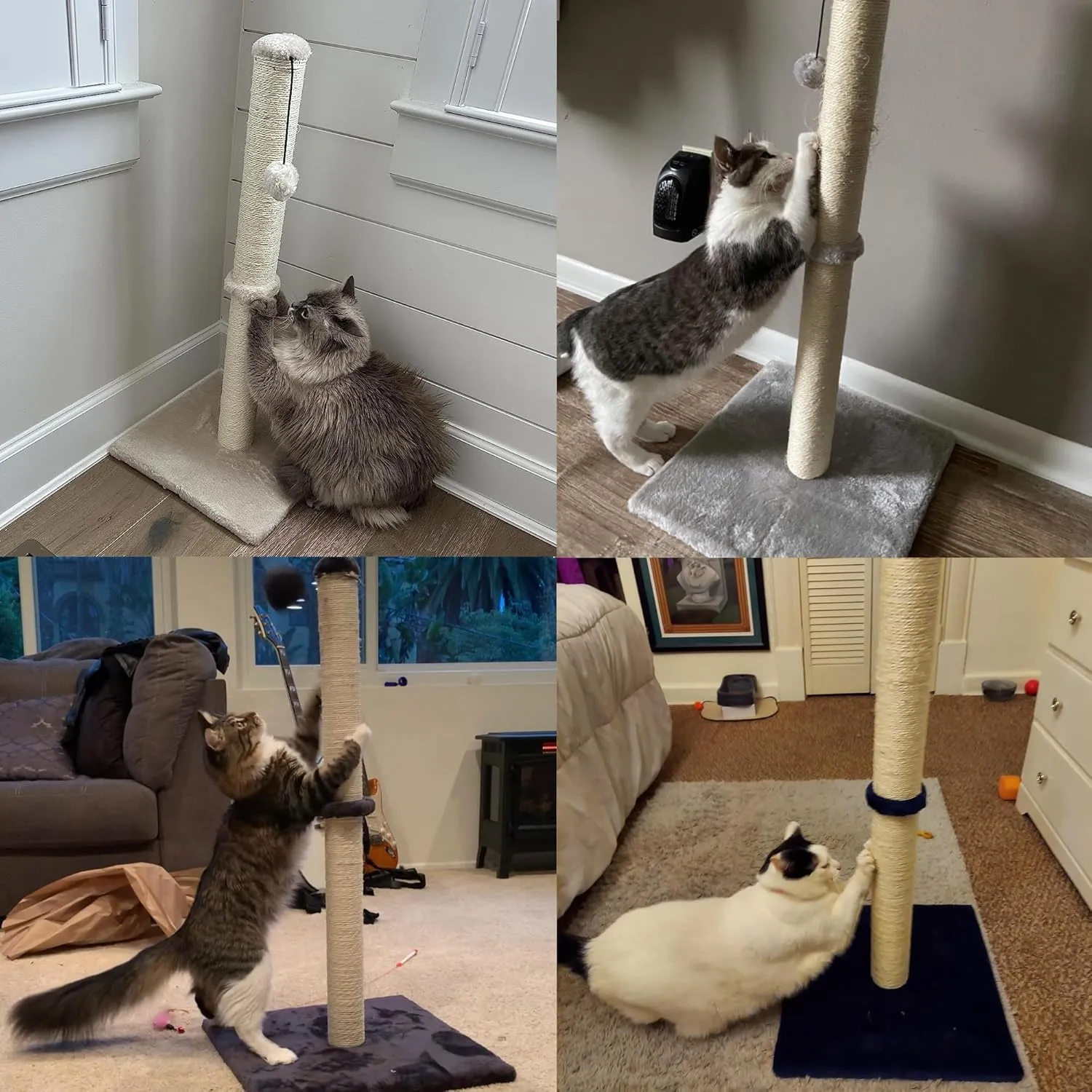 Dimaka 34" Tall Cat Scratching Post for Large Cats and Kittens, Vertical Scratcher with Premium Natural Sisal Rope and Interactive Hanging Ball for Indoor Cats(Light Brown, 34 inches for Large Cats)