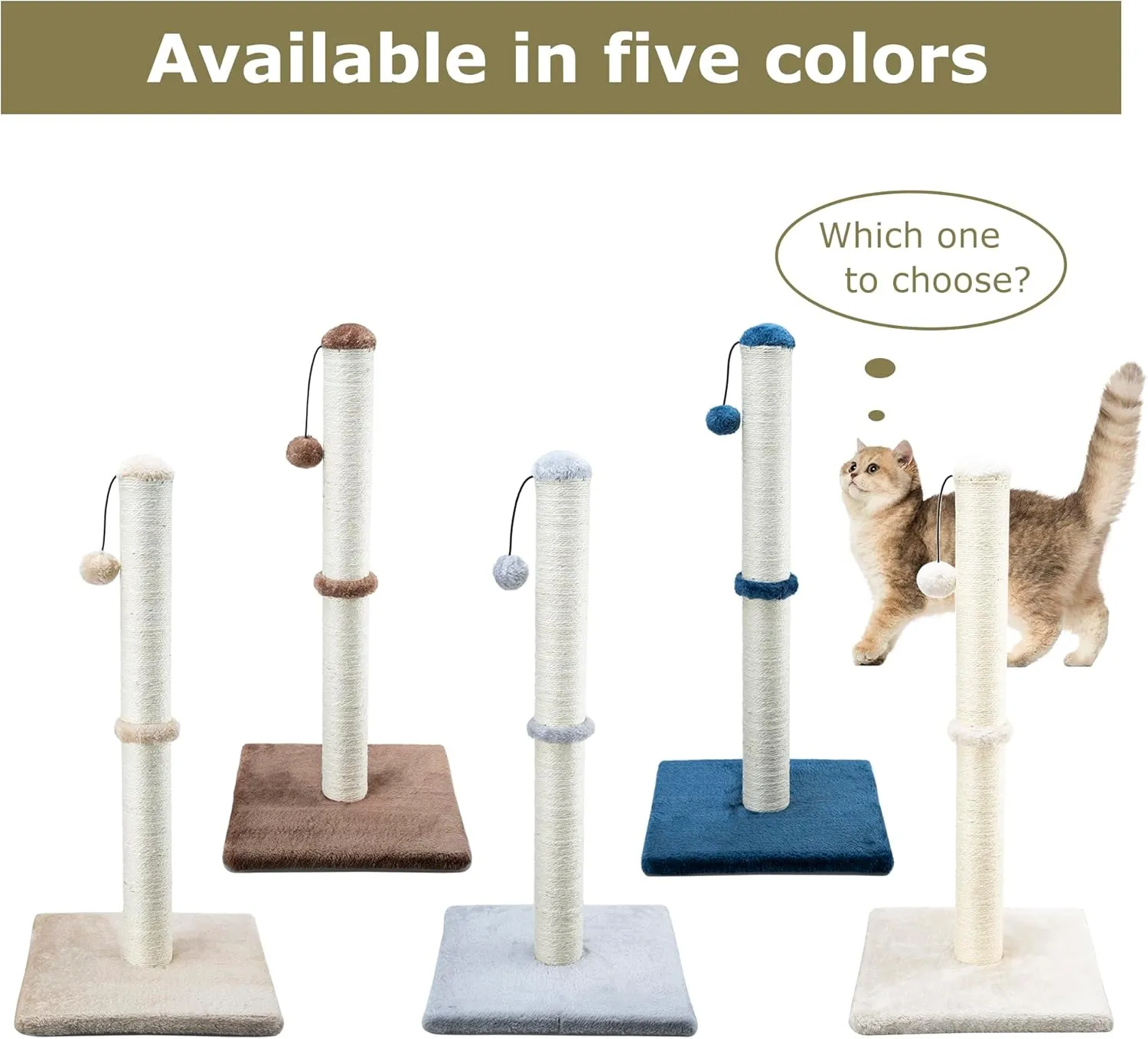 Dimaka 34" Tall Cat Scratching Post for Large Cats and Kittens, Vertical Scratcher with Premium Natural Sisal Rope and Interactive Hanging Ball for Indoor Cats(Light Brown, 34 inches for Large Cats)