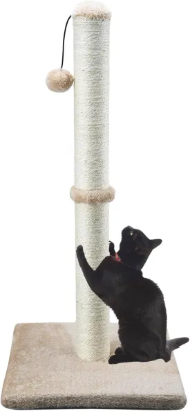 Dimaka 34" Tall Cat Scratching Post for Large Cats and Kittens, Vertical Scratcher with Premium Natural Sisal Rope and Interactive Hanging Ball for Indoor Cats(Light Brown, 34 inches for Large Cats)