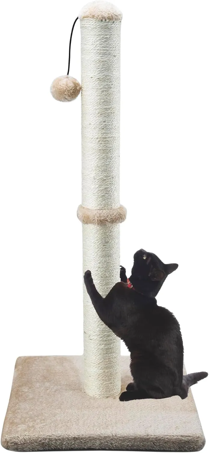 Dimaka 34" Tall Cat Scratching Post for Large Cats and Kittens, Vertical Scratcher with Premium Natural Sisal Rope and Interactive Hanging Ball for Indoor Cats(Light Brown, 34 inches for Large Cats)