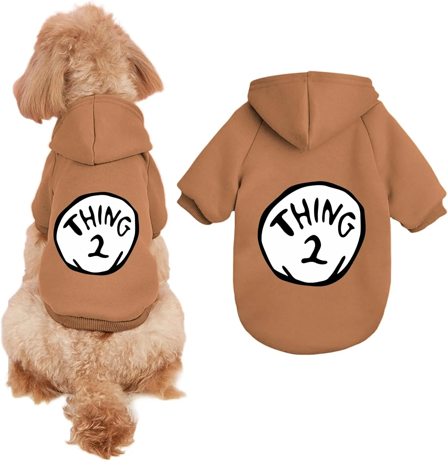 Dog Hoodie Pet Clothes for Small Dogs Thing 2 Printed Hoodies Medium Puppy Hooded Sweatshirt Pullover Outfit(Khaki,S)