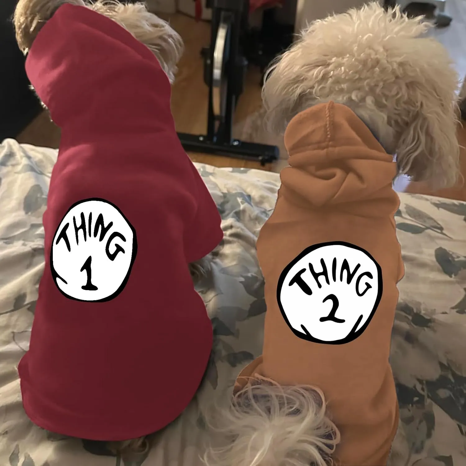 Dog Hoodie Pet Clothes for Small Dogs Thing 2 Printed Hoodies Medium Puppy Hooded Sweatshirt Pullover Outfit(Khaki,S)