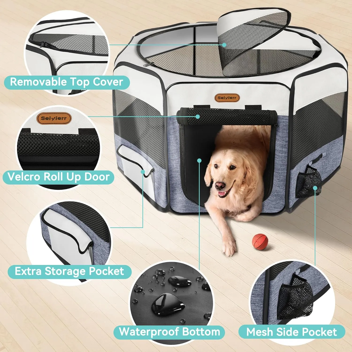 Dog Playpen, Portable Pet Play Pen Foldable Carrying Case, Puppy Pens Outsid for Small Cat Indoor/Outdoor, Removable Mesh Shade Cover