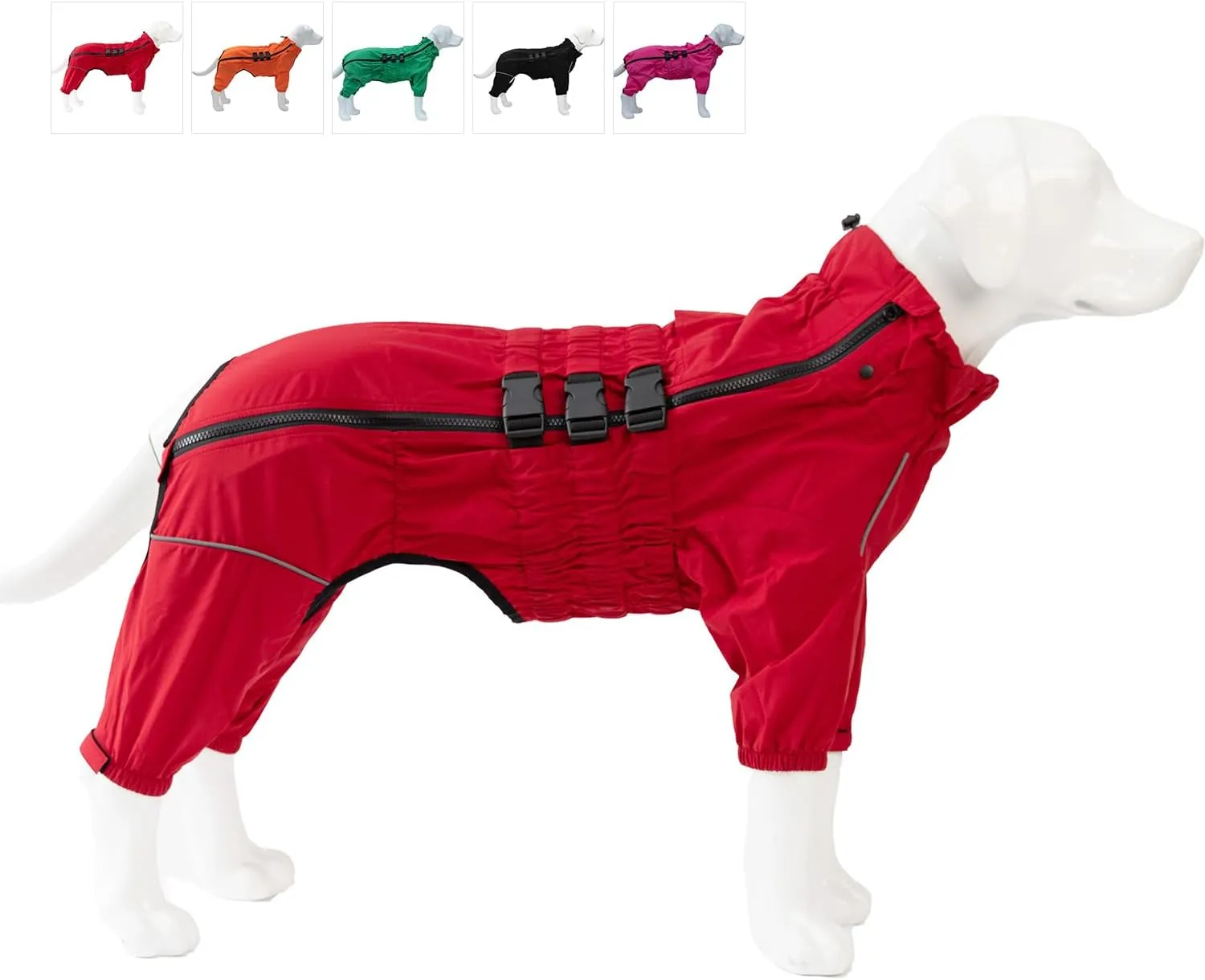 Dogs Waterproof Jacket, Lightweight Waterproof Jacket Reflective Safety Dog Raincoat Windproof Snow-Proof Dog Vest for Small Medium Large Dogs Red S