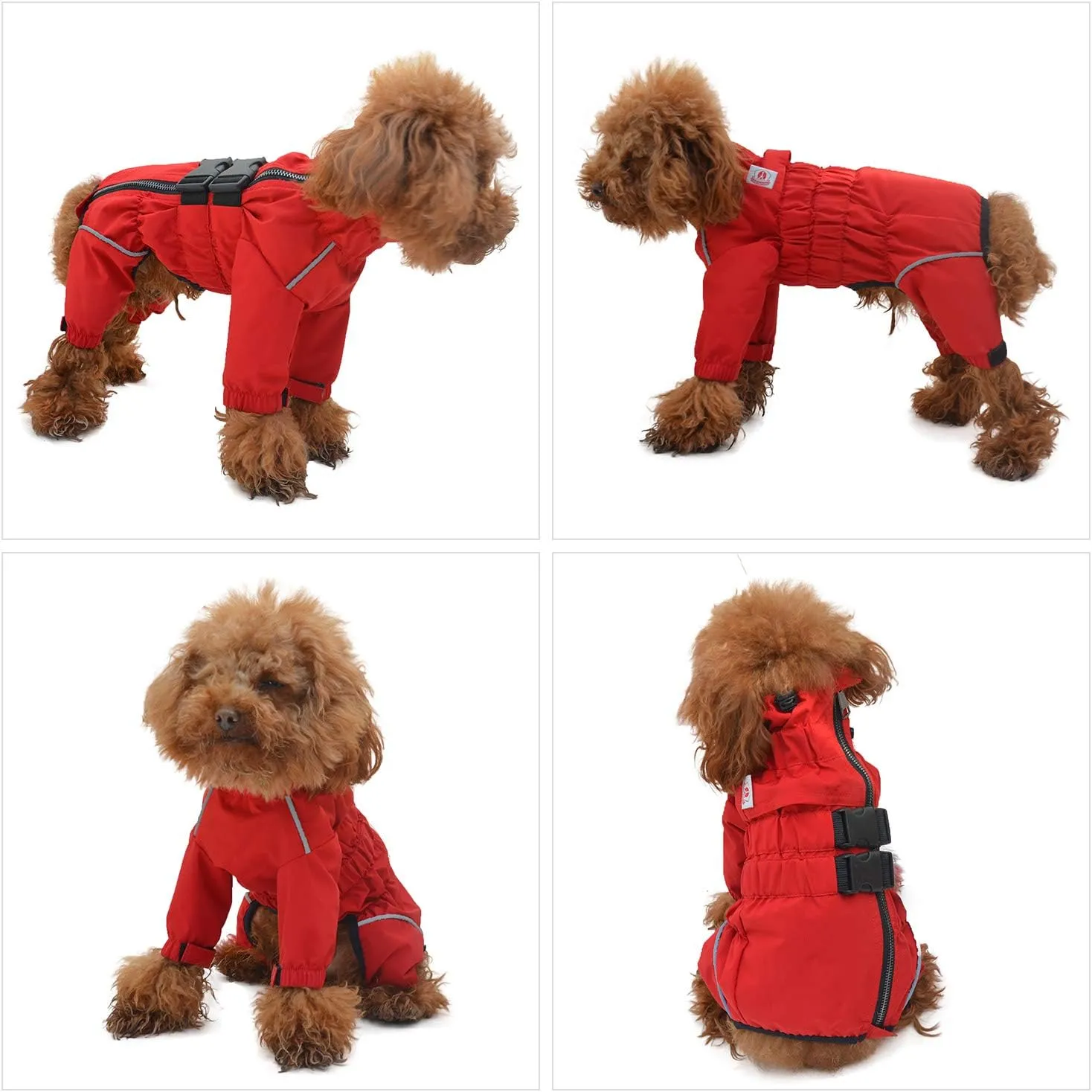 Dogs Waterproof Jacket, Lightweight Waterproof Jacket Reflective Safety Dog Raincoat Windproof Snow-Proof Dog Vest for Small Medium Large Dogs Red S