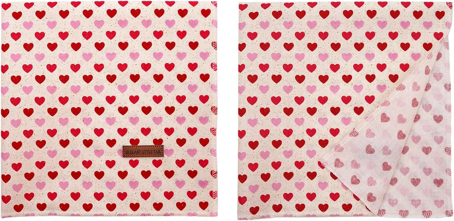 Elegant Little Tail Valentine's Day 1PC Washable Dog Bandana, Heart Geometric Pattern, Size Small, Cotton Material, Durable, Tie Closure, For Large Dogs, 23" Neck Size