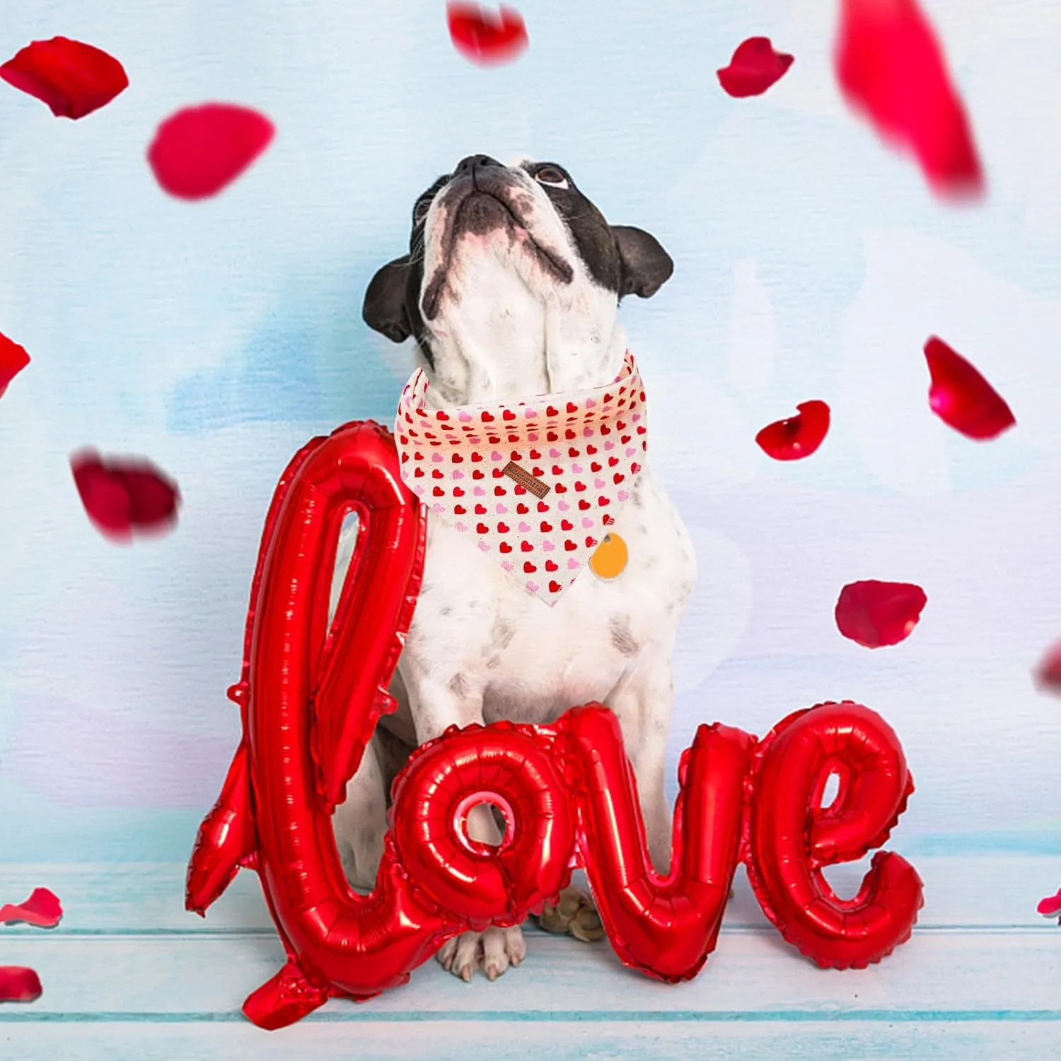 Elegant Little Tail Valentine's Day 1PC Washable Dog Bandana, Heart Geometric Pattern, Size Small, Cotton Material, Durable, Tie Closure, For Large Dogs, 23" Neck Size