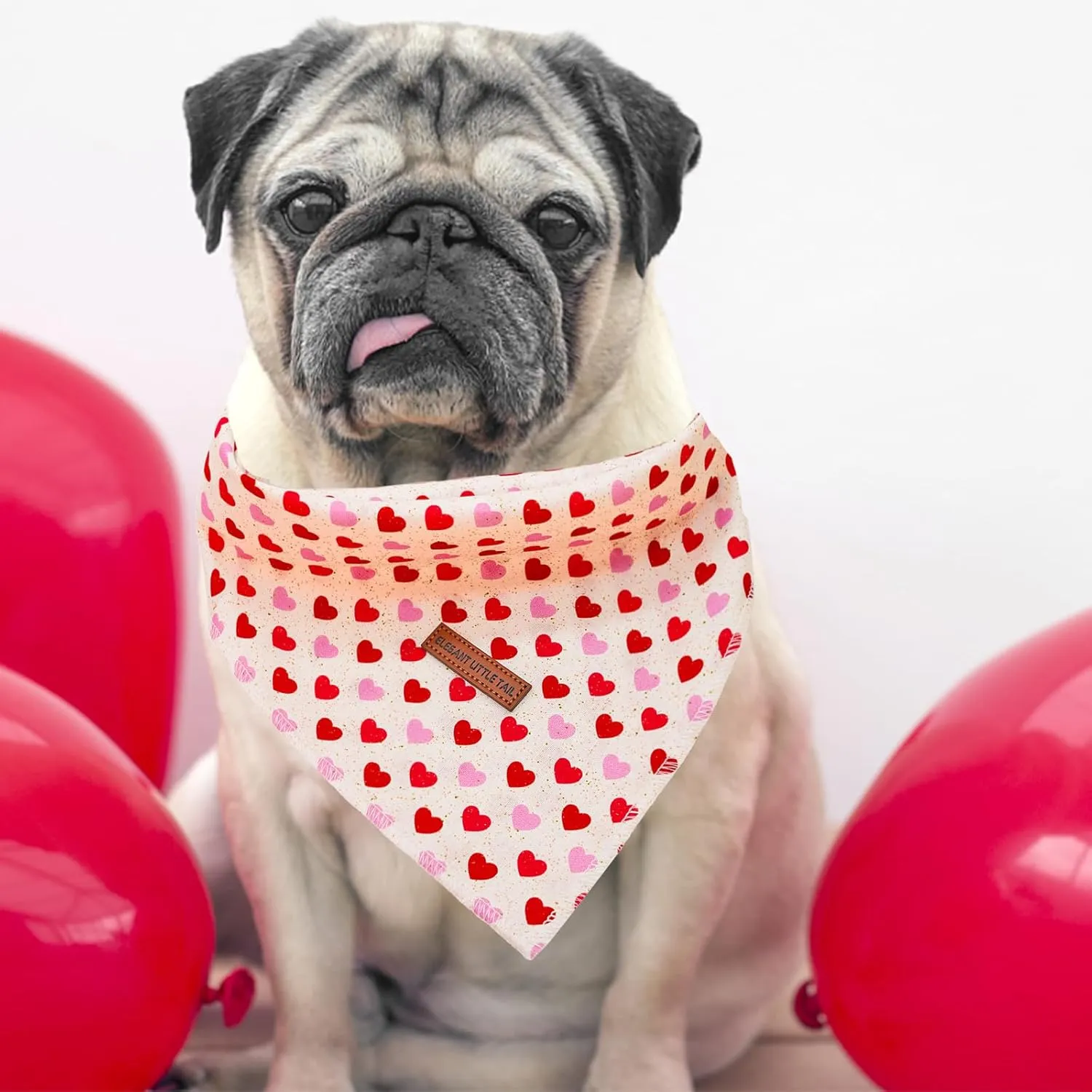 Elegant Little Tail Valentine's Day 1PC Washable Dog Bandana, Heart Geometric Pattern, Size Small, Cotton Material, Durable, Tie Closure, For Large Dogs, 23" Neck Size