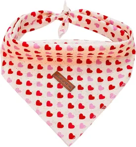 Elegant Little Tail Valentine's Day 1PC Washable Dog Bandana, Heart Geometric Pattern, Size Small, Cotton Material, Durable, Tie Closure, For Large Dogs, 23" Neck Size