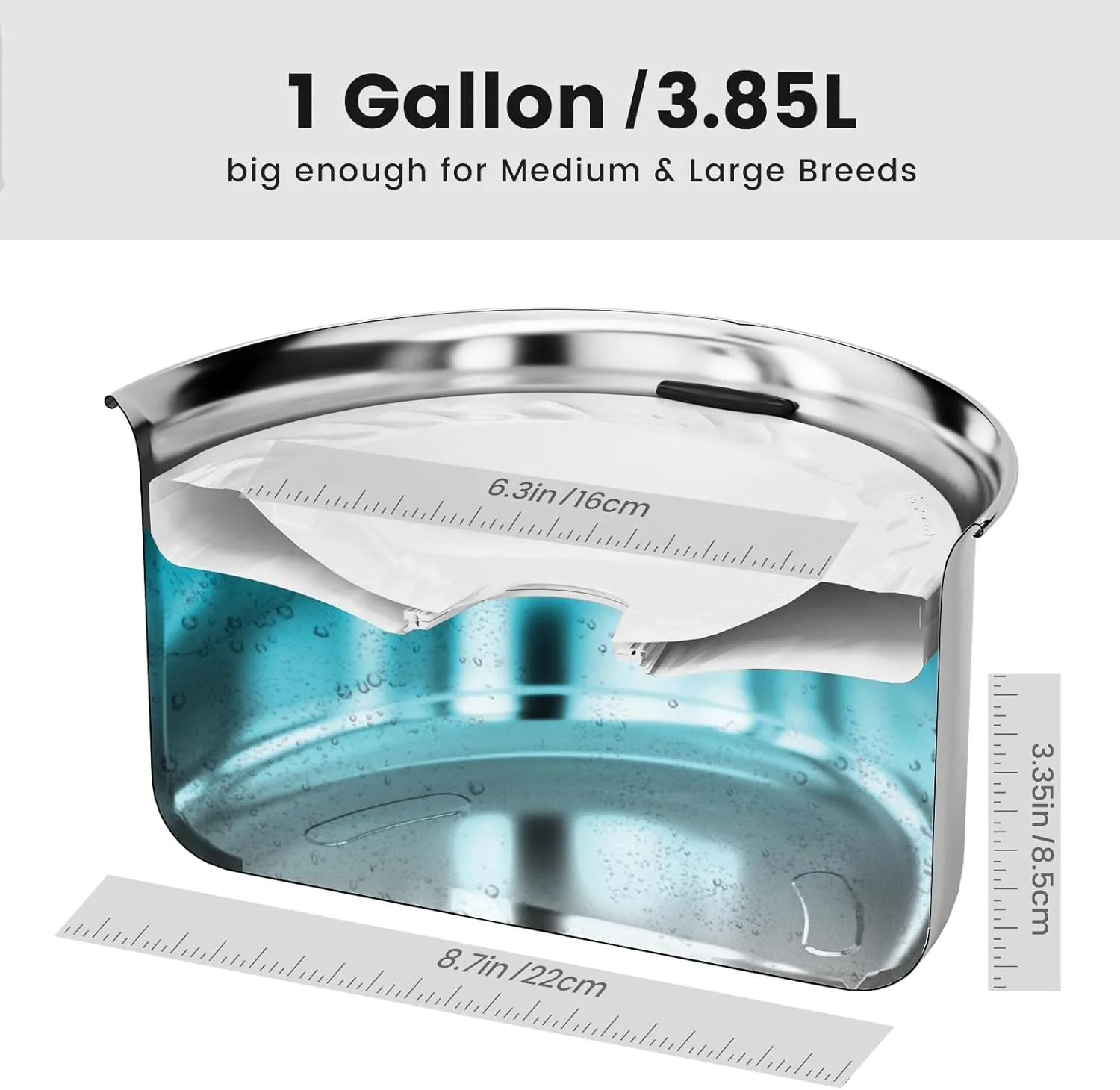 Gardner Pet Dog Bowls 1 Gallon (3.85L) Stainless Steel No Spill Water Bowl, Slow Water Feeder Metal Dog Bowls, Spill Proof Water Dispenser for Large Dogs, Promotes Healthy Hydration(White)