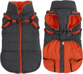 Geyecete Winter Warm Coat Waterproof Dog Winter Jacket with Harness Traction Belt,Windproof Pet Outdoor Jacket-Gray-L