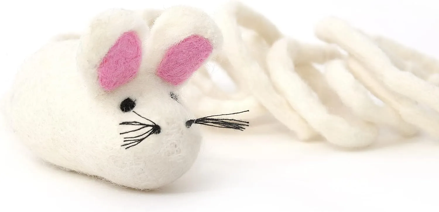 Glaciart One Felt Mouse Cat Toy  Soft Fuzzy Enrichment 100% Natural Wool - Interactive Catnip Play Cat Toy Set - Safe for Pets, Non-AZO Colored Dyes - 100 Long