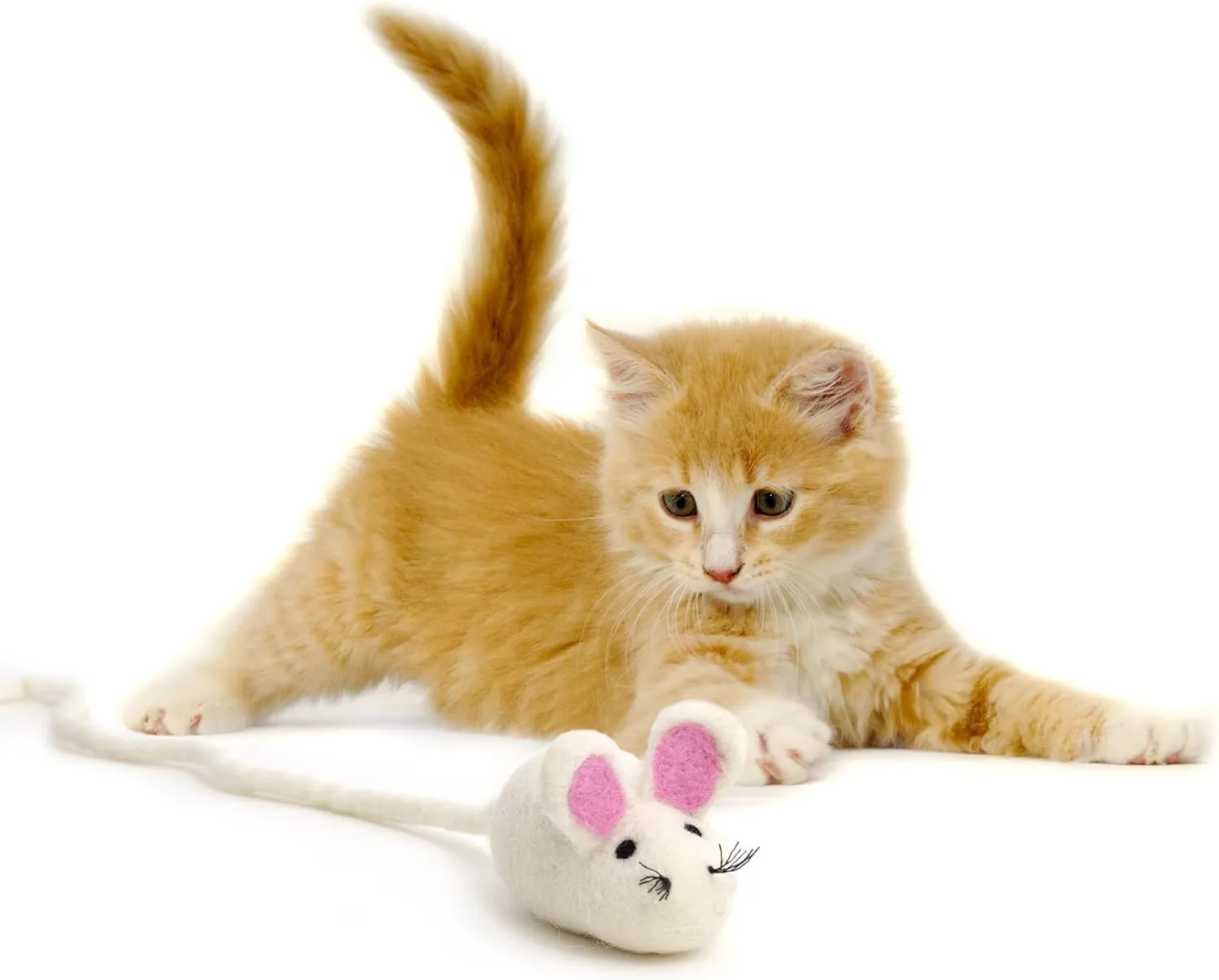 Glaciart One Felt Mouse Cat Toy  Soft Fuzzy Enrichment 100% Natural Wool - Interactive Catnip Play Cat Toy Set - Safe for Pets, Non-AZO Colored Dyes - 100 Long