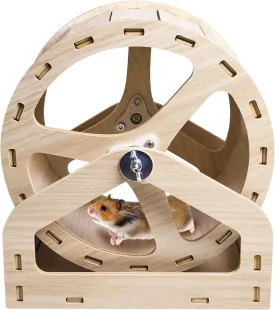Hamiledyi Wooden Hamster Wheel, Small Pets Exercise Wheel, Silent Running Wheel for Gerbil, Mice, Dwarf Syrian Hamster (9.45in)