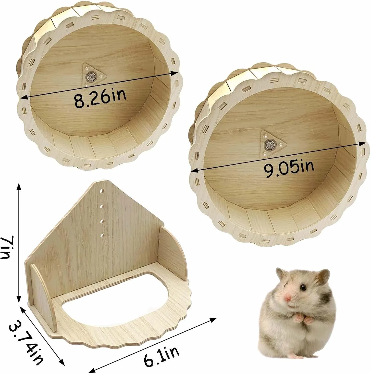Hamiledyi Wooden Hamster Wheel, Small Pets Exercise Wheel, Silent Running Wheel for Gerbil, Mice, Guinea Pigs, Dwarf Syrian Hamster (8.26in)