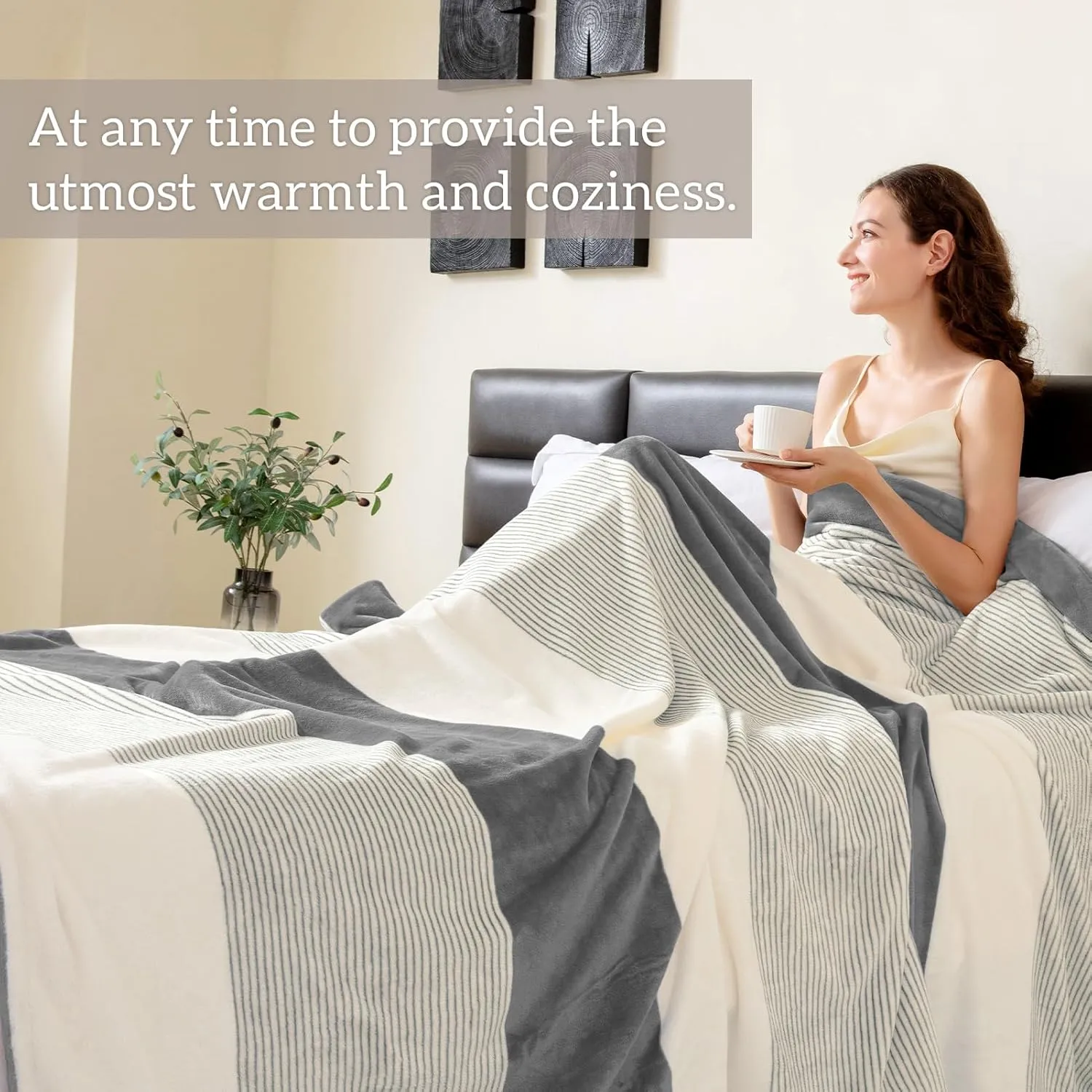Homelike Moment Fleece Throw Blanket Twin Size, Grey Soft Fluffy Twin Blanket, Fuzzy Cozy Plush Flannel Blankets for Sofa, Comfy Warm Lightweight Twin Bed Blanket Striped (Dark Gray,60x80IN)