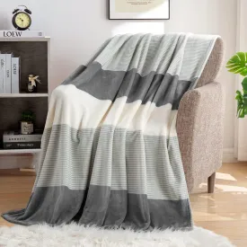 Homelike Moment Fleece Throw Blanket Twin Size, Grey Soft Fluffy Twin Blanket, Fuzzy Cozy Plush Flannel Blankets for Sofa, Comfy Warm Lightweight Twin Bed Blanket Striped (Dark Gray,60x80IN)