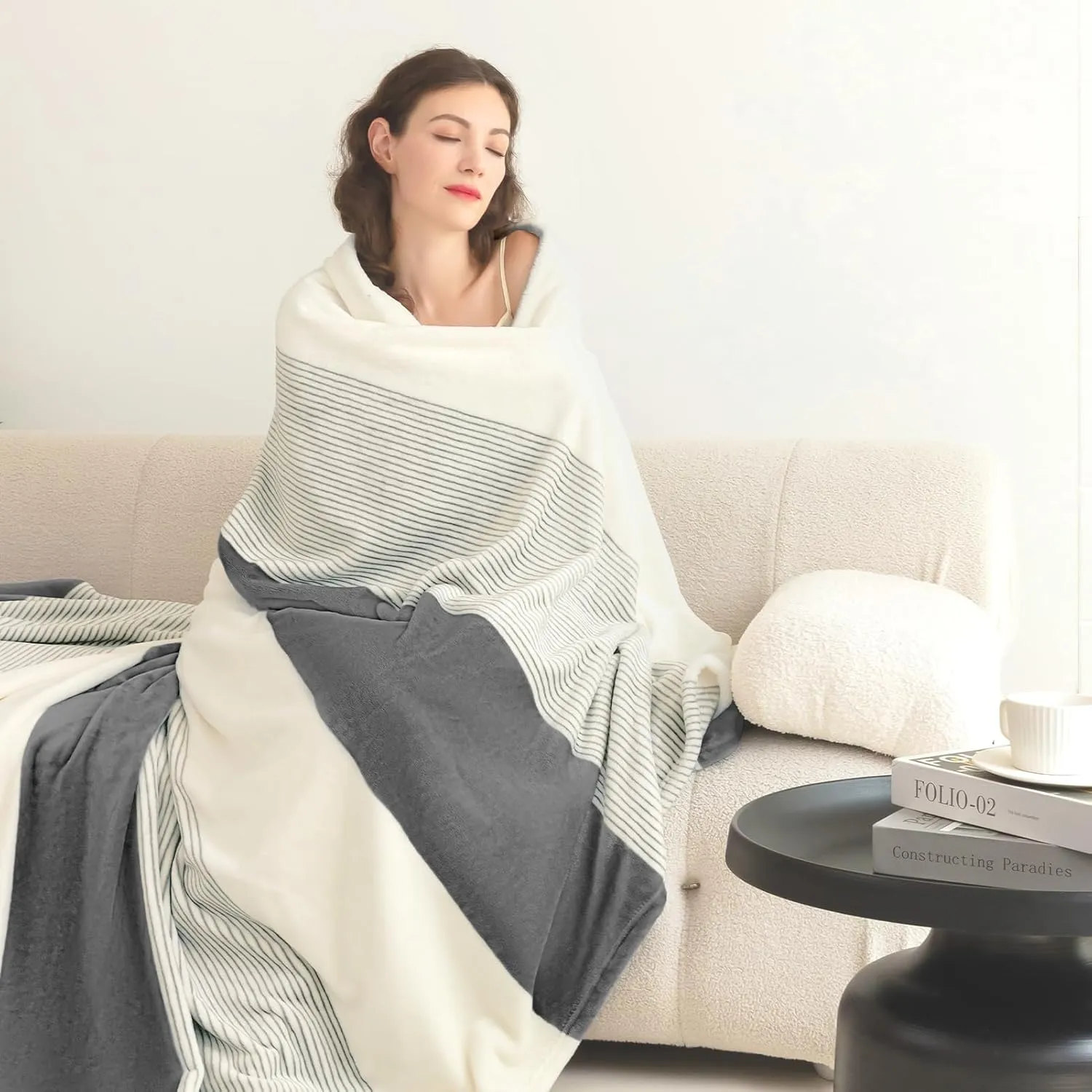 Homelike Moment Fleece Throw Blanket Twin Size, Grey Soft Fluffy Twin Blanket, Fuzzy Cozy Plush Flannel Blankets for Sofa, Comfy Warm Lightweight Twin Bed Blanket Striped (Dark Gray,60x80IN)