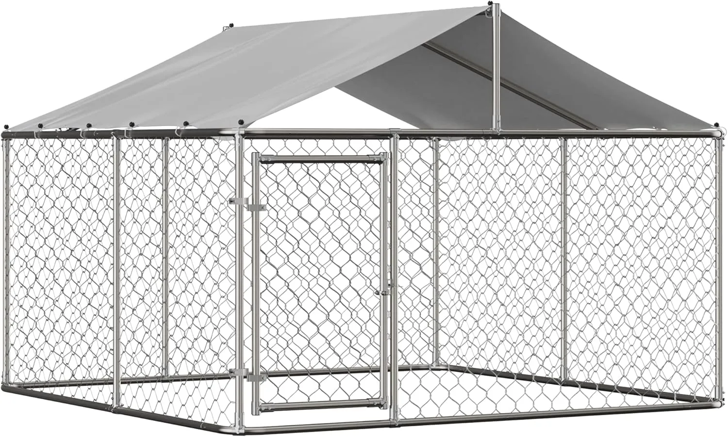 Large Outdoor Dog Kennel, Heavy Duty Galvanized Steel Dog Enclosure with Waterproof UV-Resistant Cover, Lockable Door Chain Link Playpen for Small to Large Pets (118" L x 118" W x 71" H)