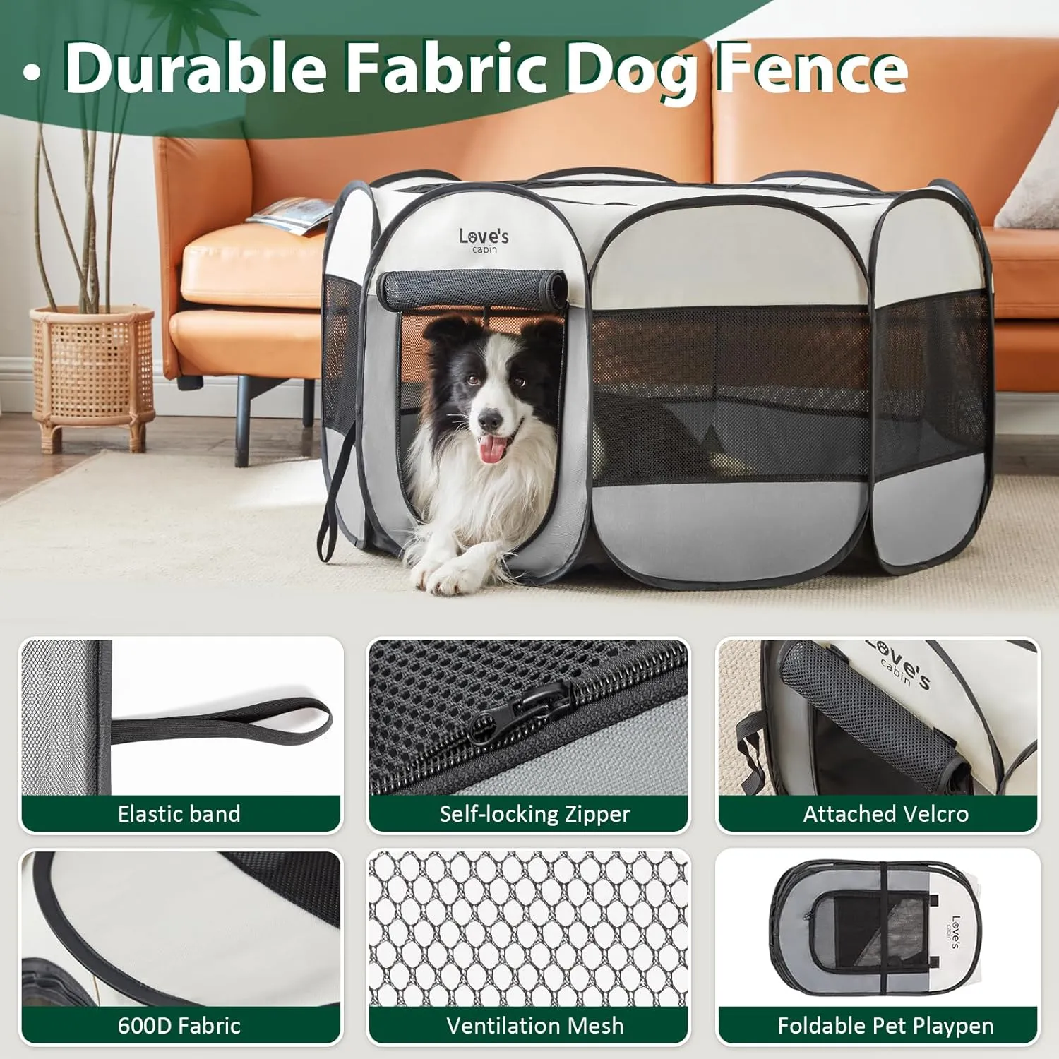 Love's cabin Pet Puppy Dog Playpen, Large Dog Tent Crates Cage Indoor/Outdoor, Portable Playpen for Cat, Foldable Pop Up Dog Kennel Playpen with Carring Case, Removable Zipper Top, Grey