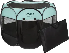 Love's Cabin Pet Puppy Playpen, Small Dog Tent Crate, Portable Foldable Dog Kennel with Carrying Case, Removable Zipper Top, Green