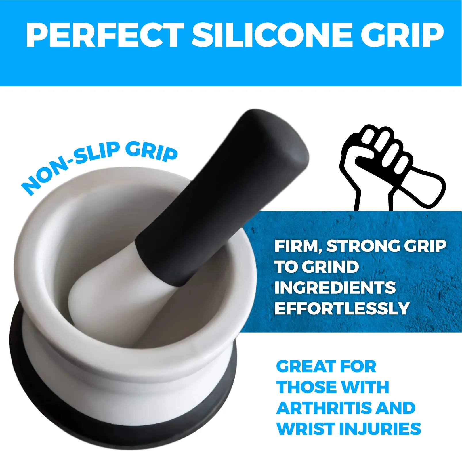 Mortar and Pestle Set - Small EZ-Grip Silicone & Porcelain Mortar With Non-Slip Scratch Proof Silicone Base  - herb or spice grinder, pill crusher grinder or molcajete - NEW DESIGN -  Dishwasher Safe
