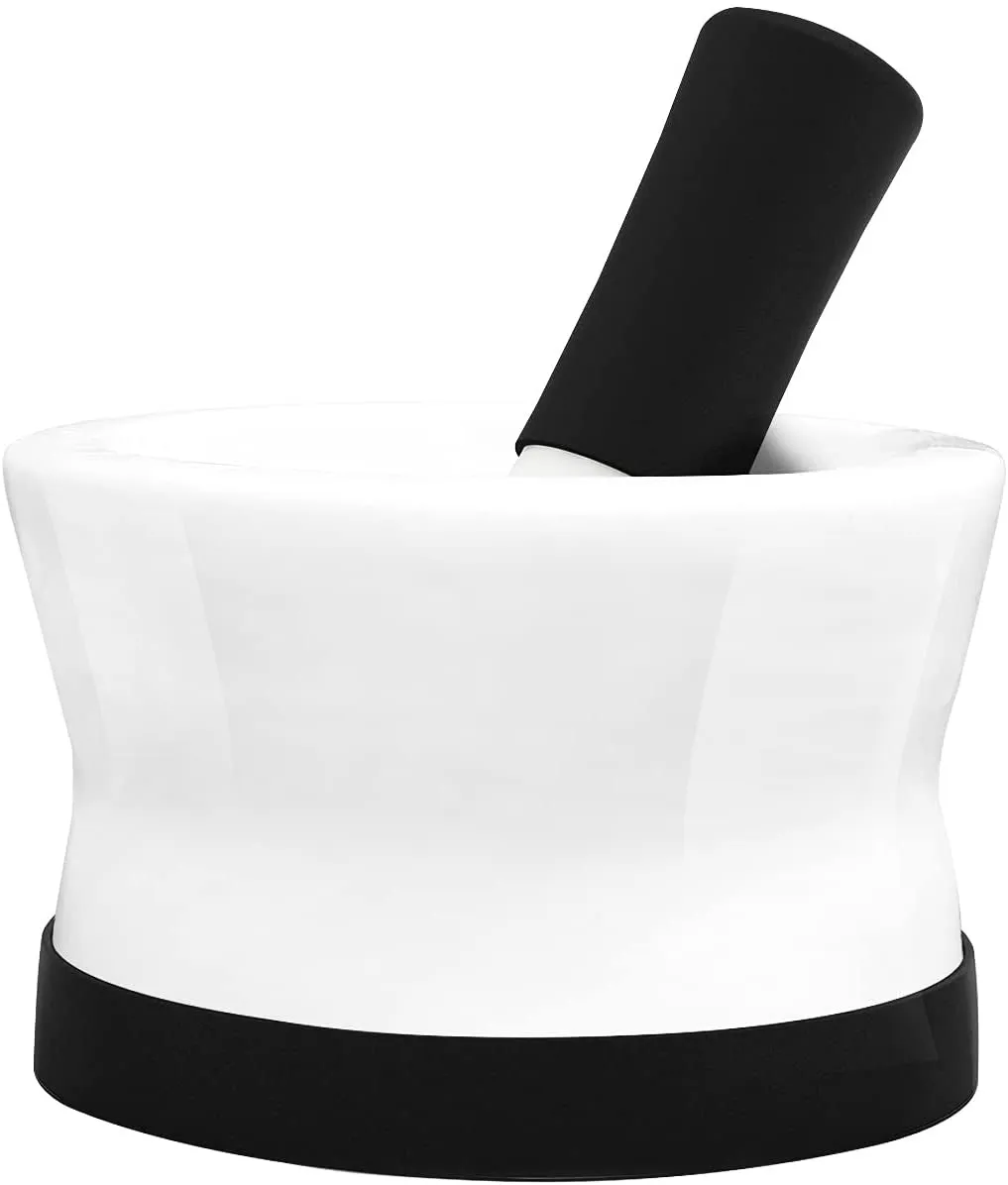 Mortar and Pestle Set - Small EZ-Grip Silicone & Porcelain Mortar With Non-Slip Scratch Proof Silicone Base  - herb or spice grinder, pill crusher grinder or molcajete - NEW DESIGN -  Dishwasher Safe