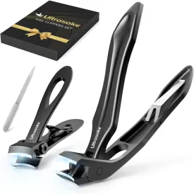 Nail Clippers for Men Seniors, Toenail Clippers Wide Opening Angled Head, Heavy Duty Sharp Fingernail Clipper Cutter with Catcher, Long Handle -Black 2 Pack TC02