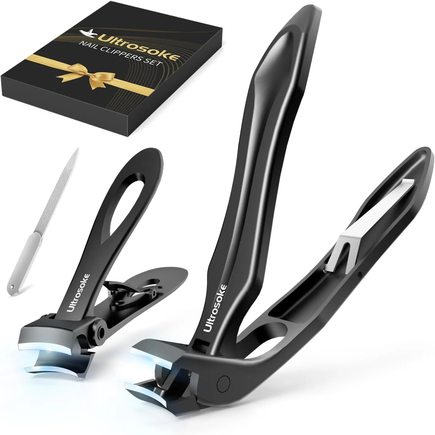 Nail Clippers for Men Seniors, Toenail Clippers Wide Opening Angled Head, Heavy Duty Sharp Fingernail Clipper Cutter with Catcher, Long Handle -Black 2 Pack TC02