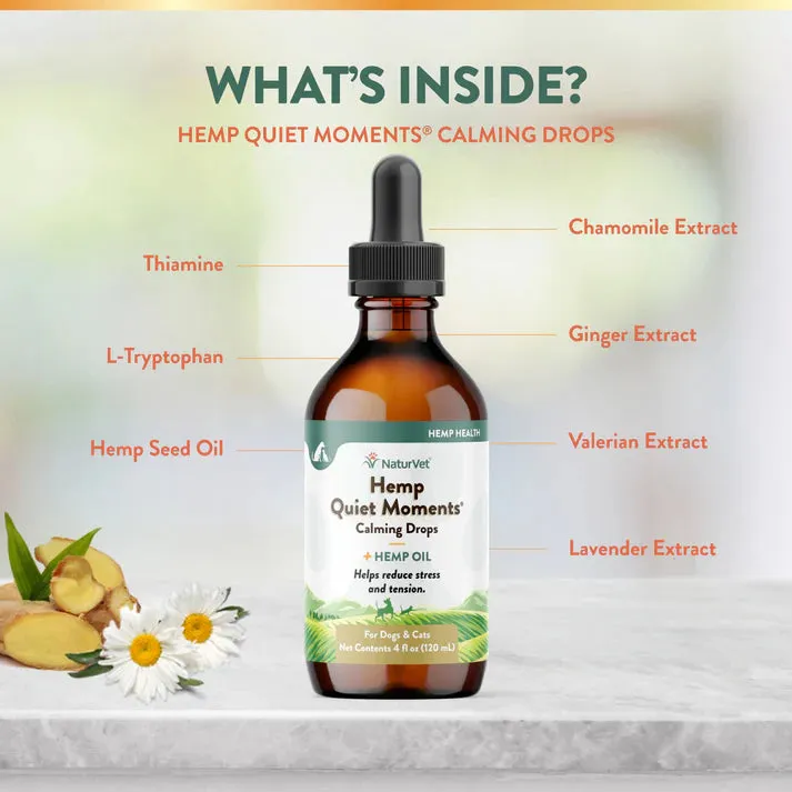 NaturVet Hemp Quiet Moments Calming Drops 4oz (120ml)