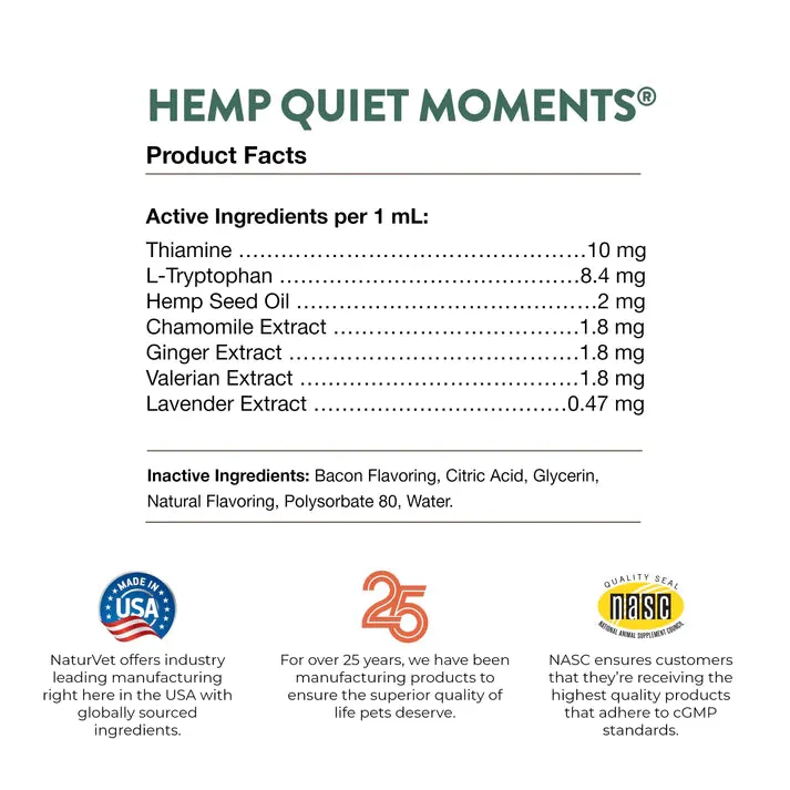 NaturVet Hemp Quiet Moments Calming Drops 4oz (120ml)