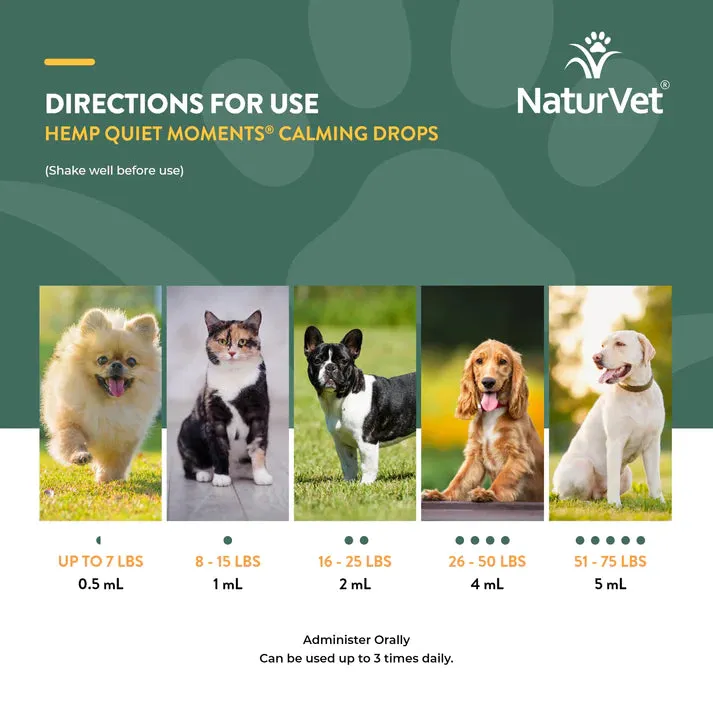 NaturVet Hemp Quiet Moments Calming Drops 4oz (120ml)